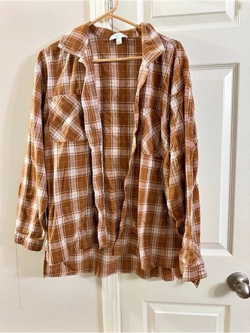 Wishlist Apparel Women's Plaid Button Down Shirt in Brown & White